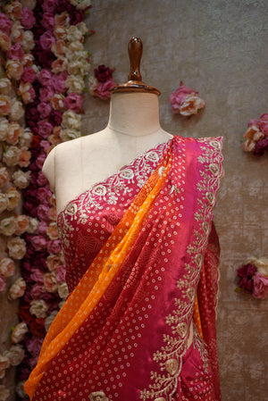 CHINON FABRIC BANDHANI SAREE WITH PITA AND CUTWORK WITH BUTI (WITH BLOUSE) ##SR601