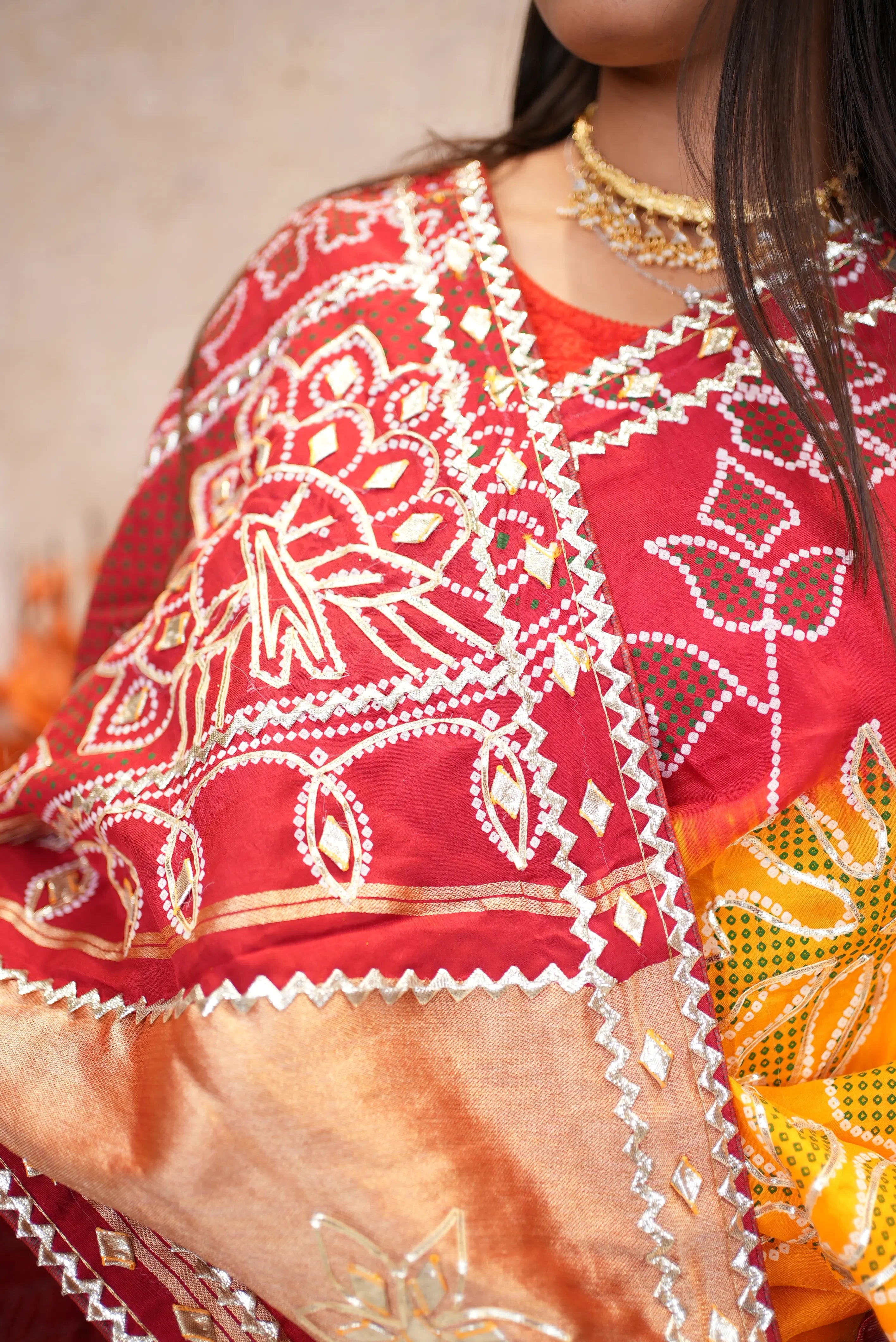 Sekhawati Fancy Pila Handwork Saree With Gota Patti Work ( With Blouse)