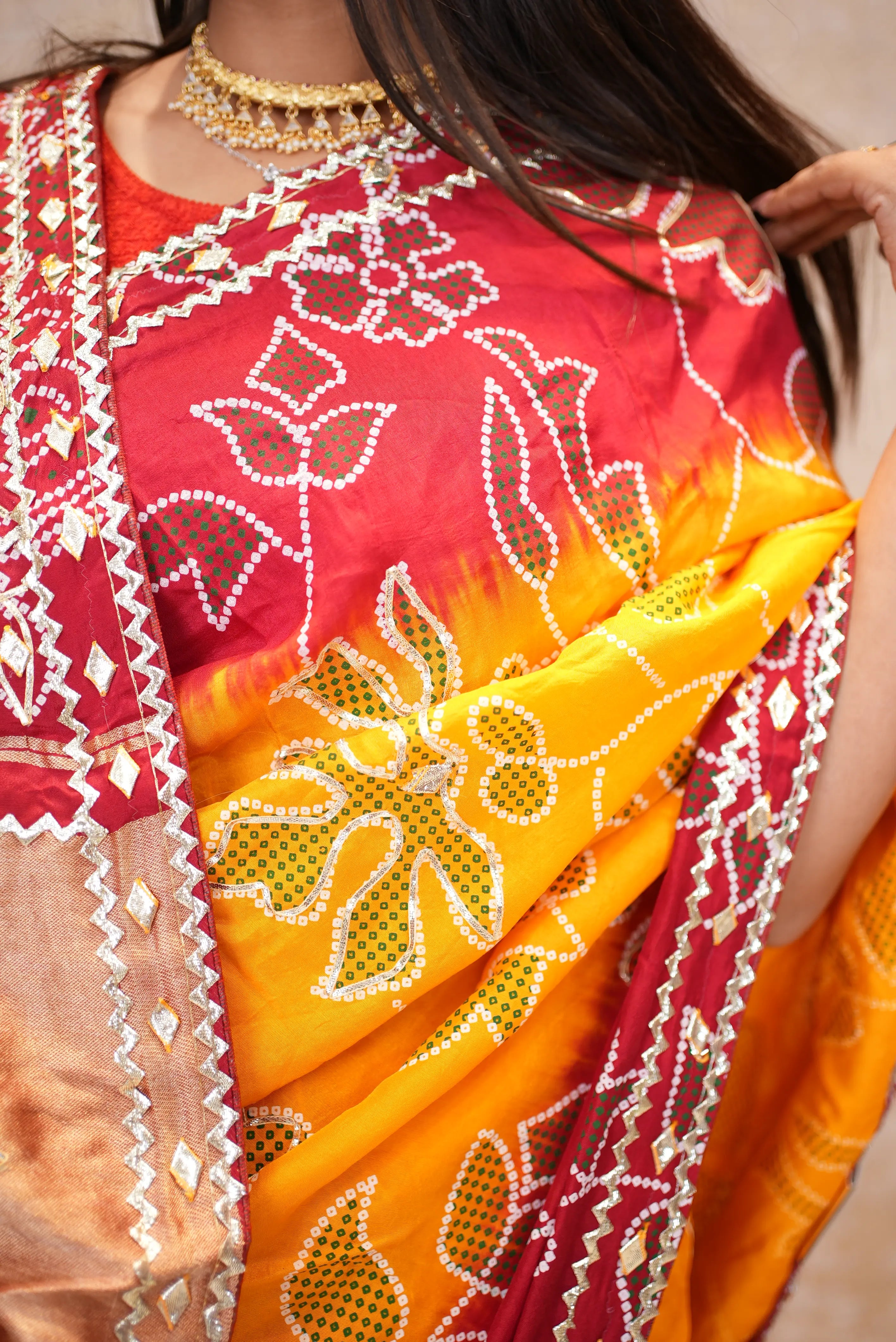 Sekhawati Fancy Pila Handwork Saree With Gota Patti Work ( With Blouse)