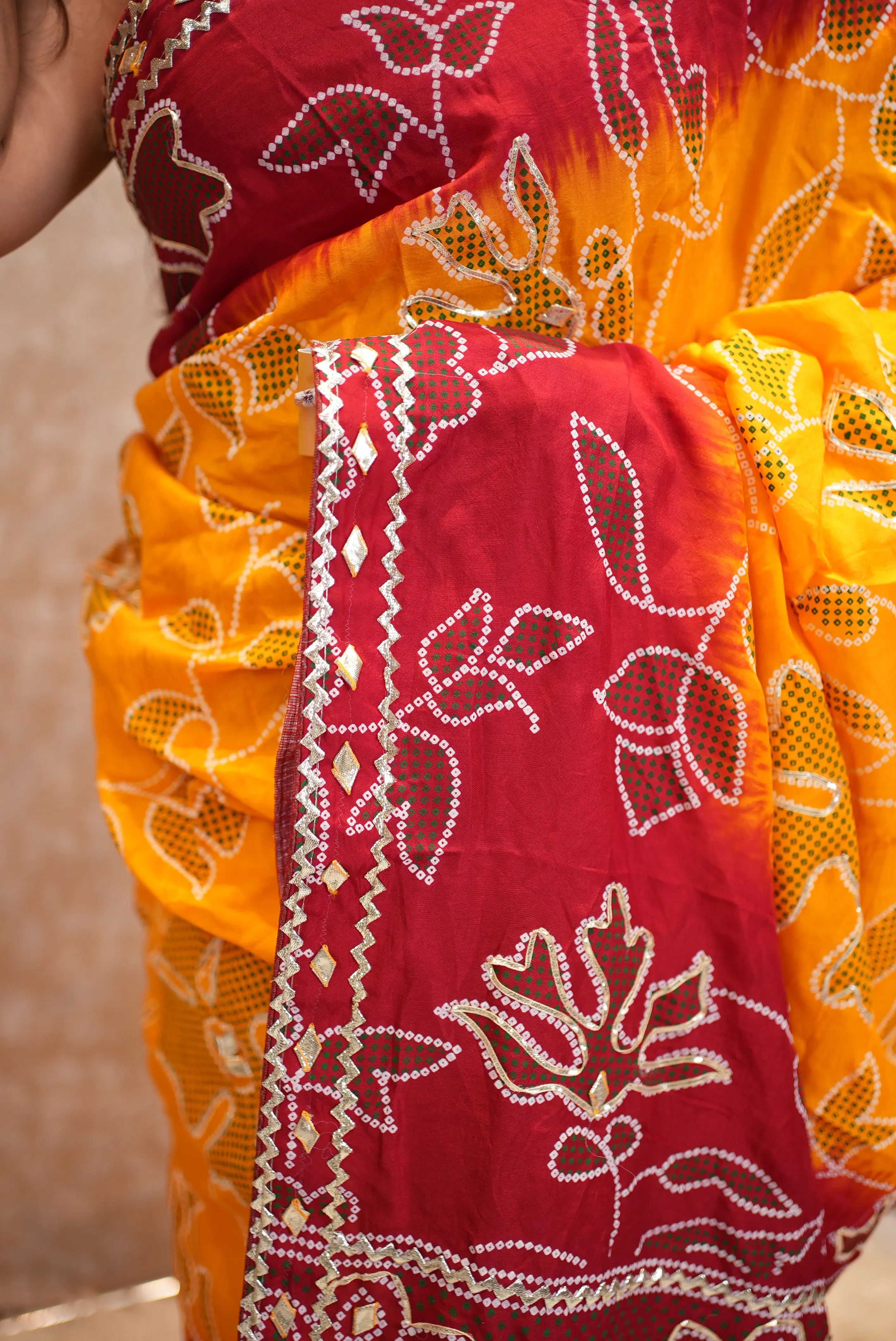 Sekhawati Fancy Pila Handwork Saree With Gota Patti Work ( With Blouse)