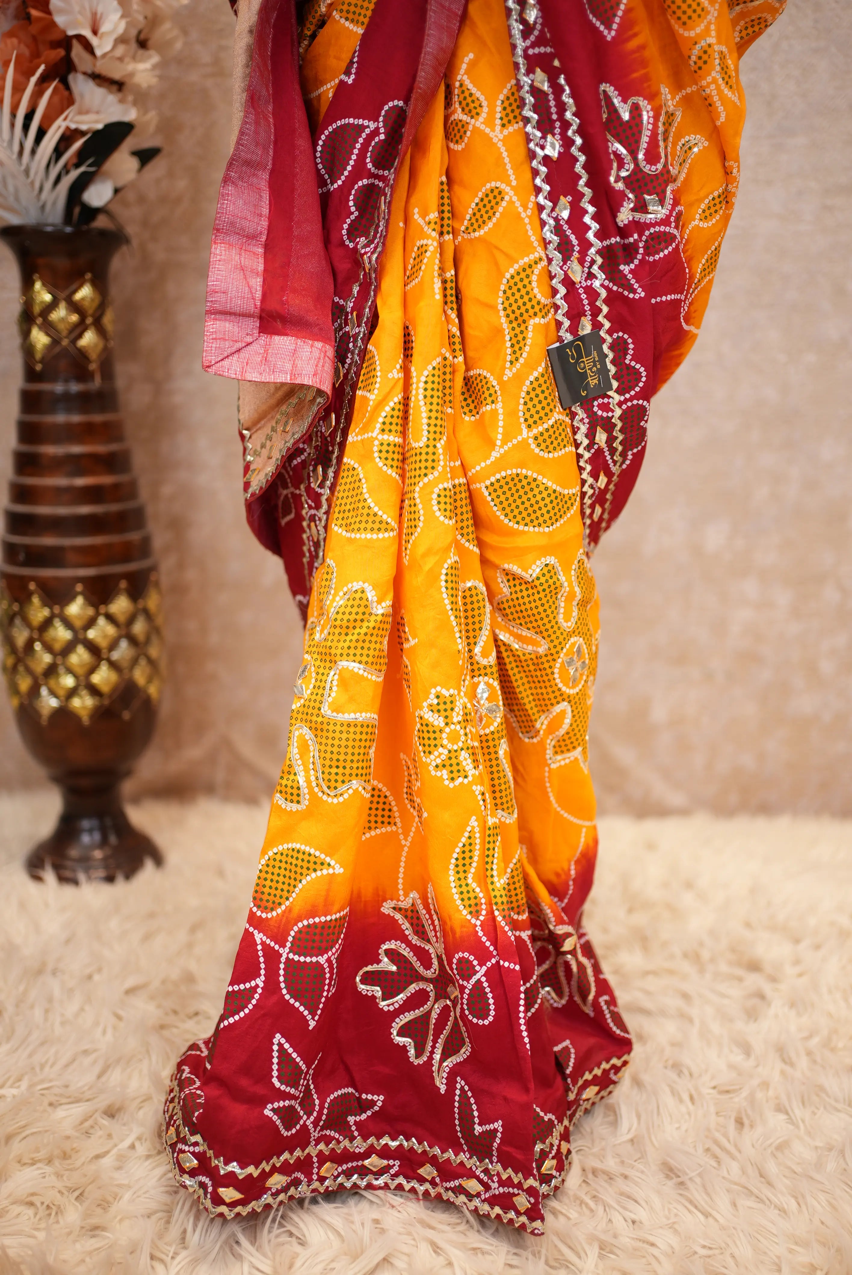 Sekhawati Fancy Pila Handwork Saree With Gota Patti Work ( With Blouse)