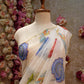 PEACOCK PRINT WHITE BASE MULTICOLOR GEORGETTE FABRIC SAREE WITH MANDALA BANDHANI AND CUTDANA WORK (WITH BLOUSE) ##SR604