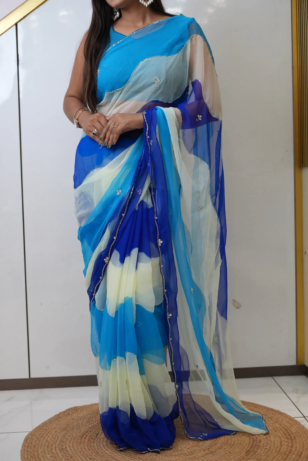 Designer Multi Shade Wave Handwork Saree with Blouse