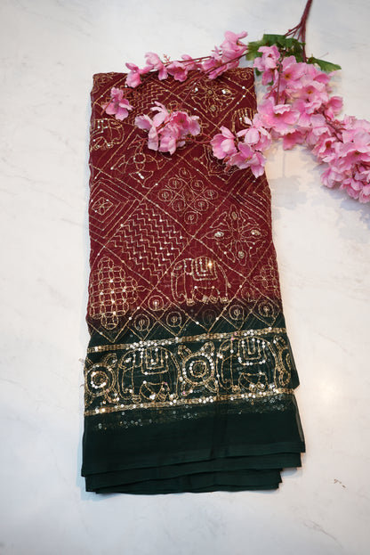 Rajwadi saree with aari-tari work on georgette fabric ##SR0162