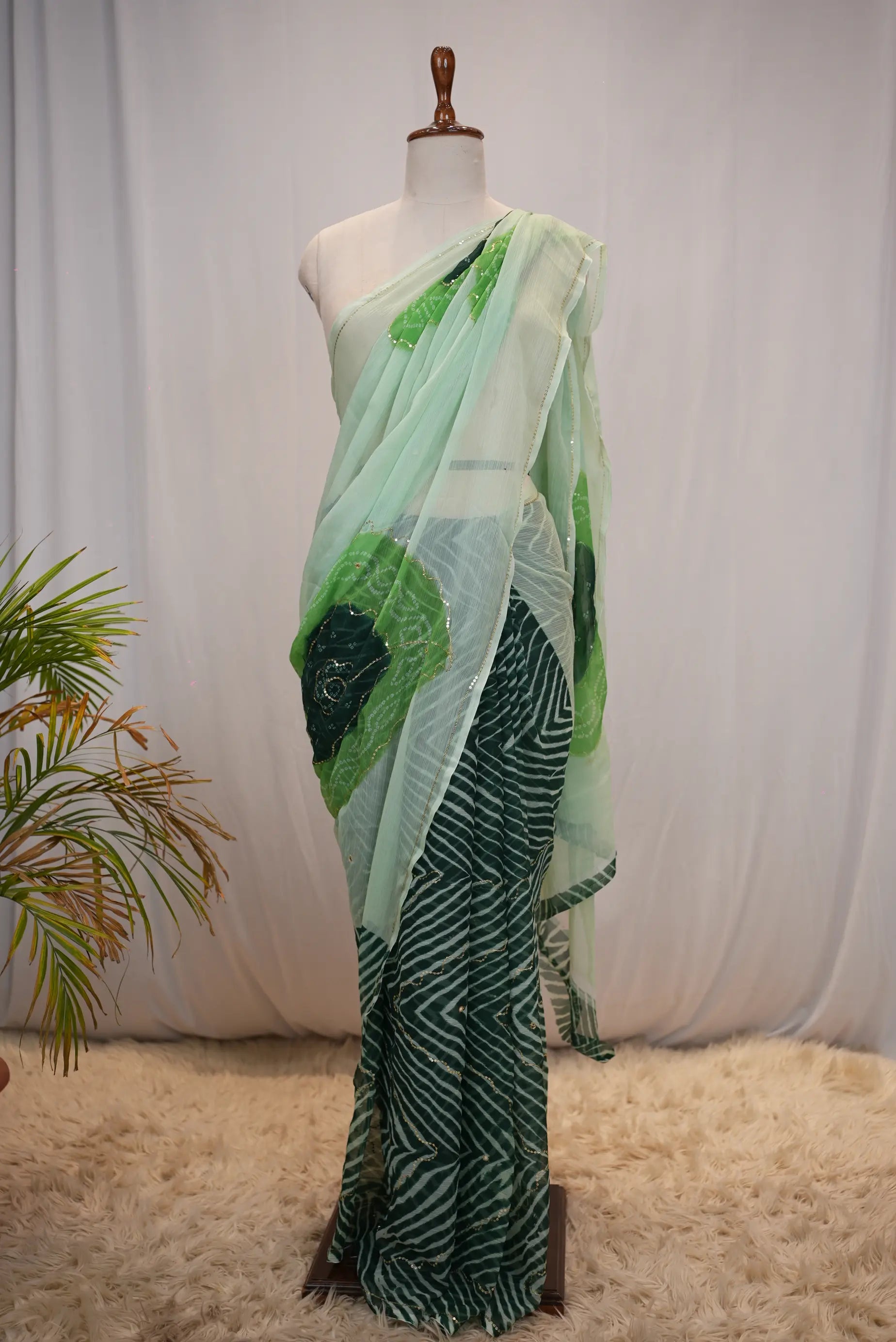 Rajasthani Bandhani With Leheriya Saree with Aari Taari & Sequin Work (Without Blouse)