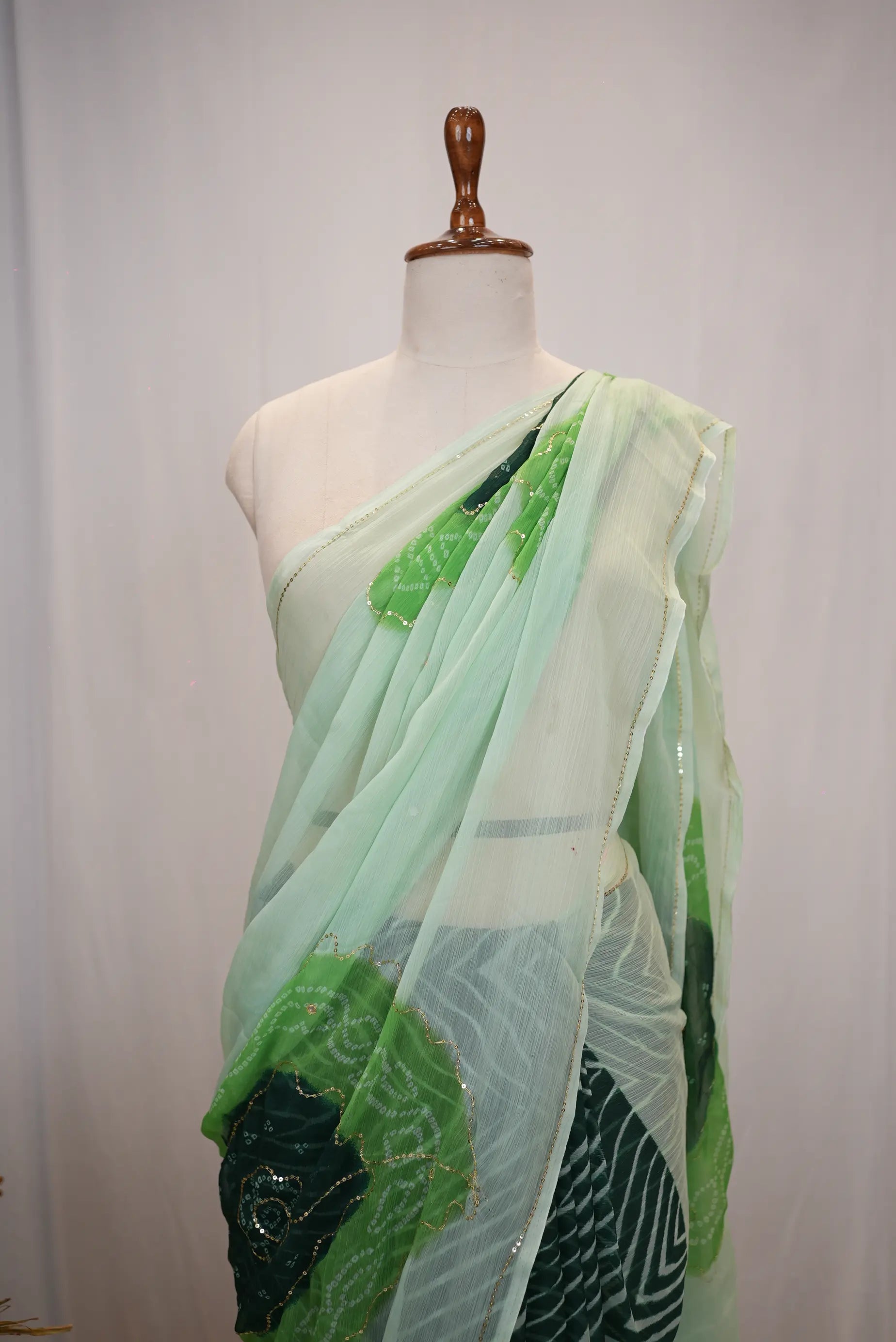 Rajasthani Bandhani Saree with Aari Taari & Sequin Work (Without Blouse)