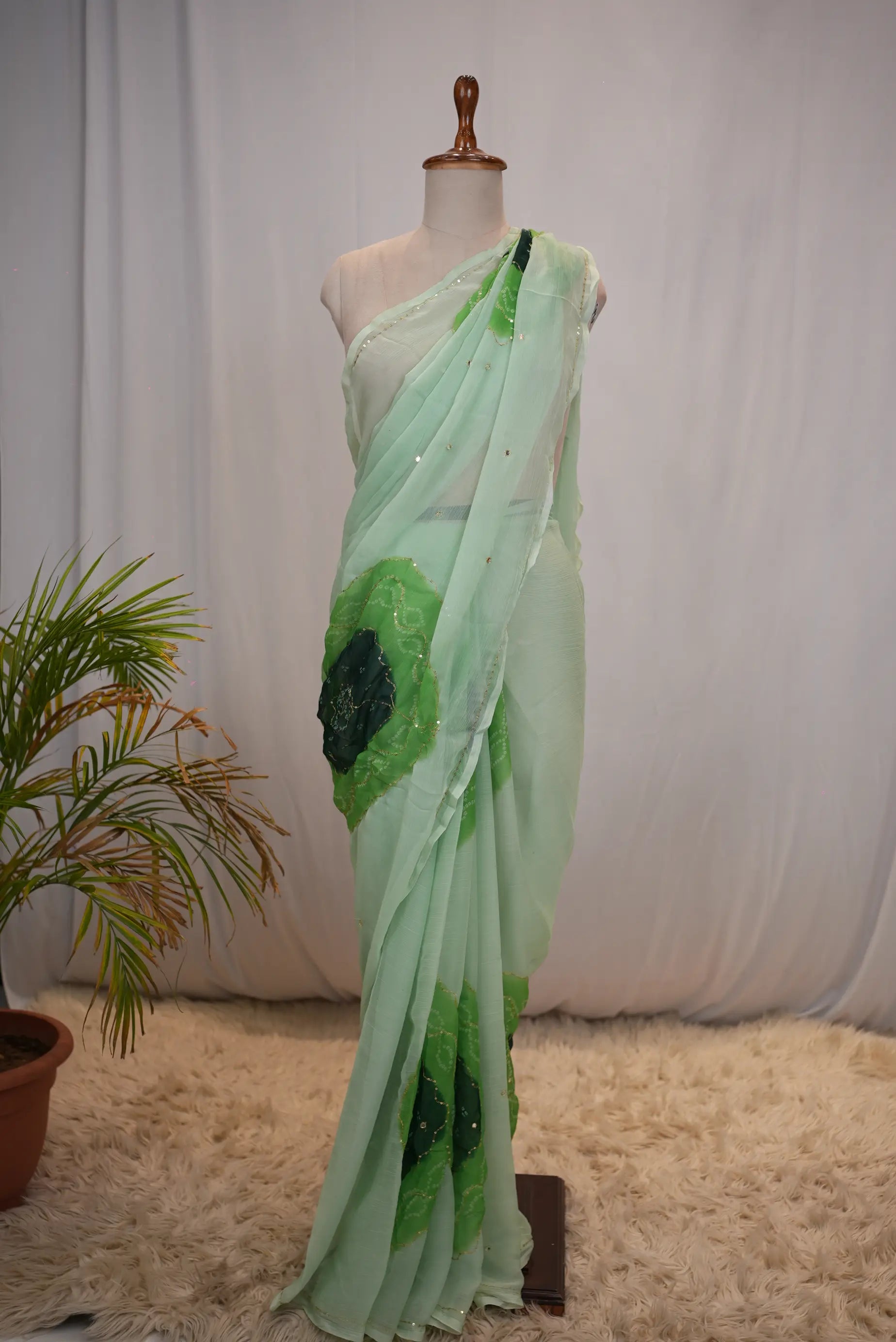 Rajasthani Bandhani Saree with Aari Taari & Sequin Work (Without Blouse)