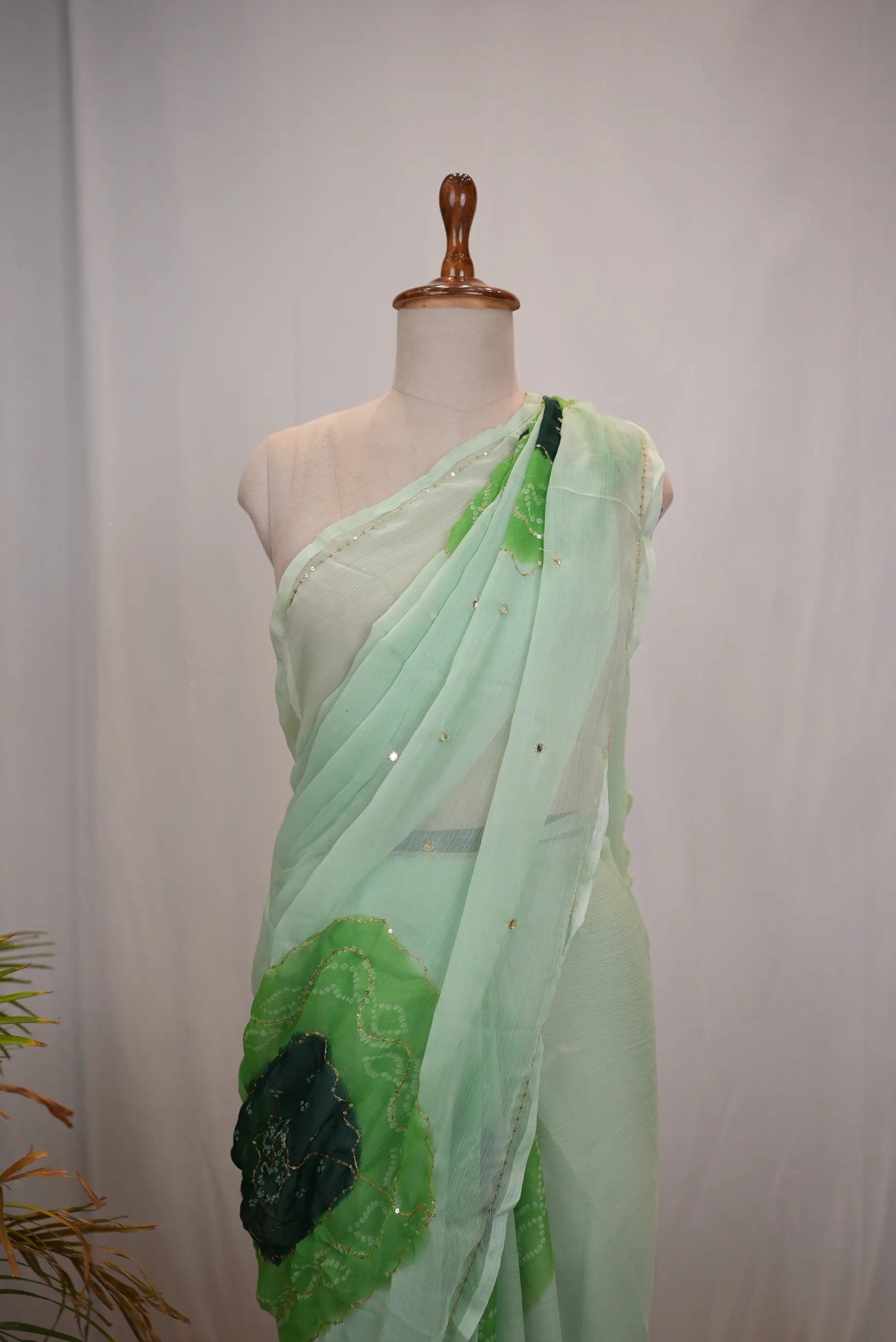 Rajasthani Bandhani Saree with Aari Taari & Sequin Work (Without Blouse)