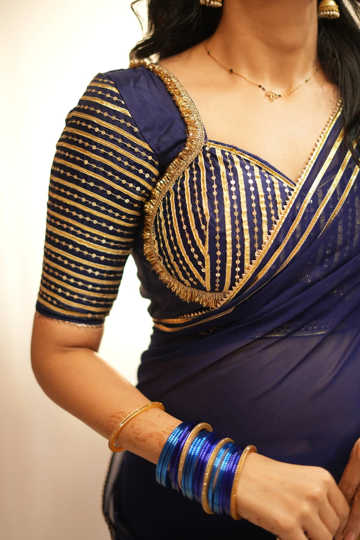 Royal Navy Blue Gotapatti Handwork Saree with Madhuwala Sequence Work Blouse (PRE-BOOKING ITEM)