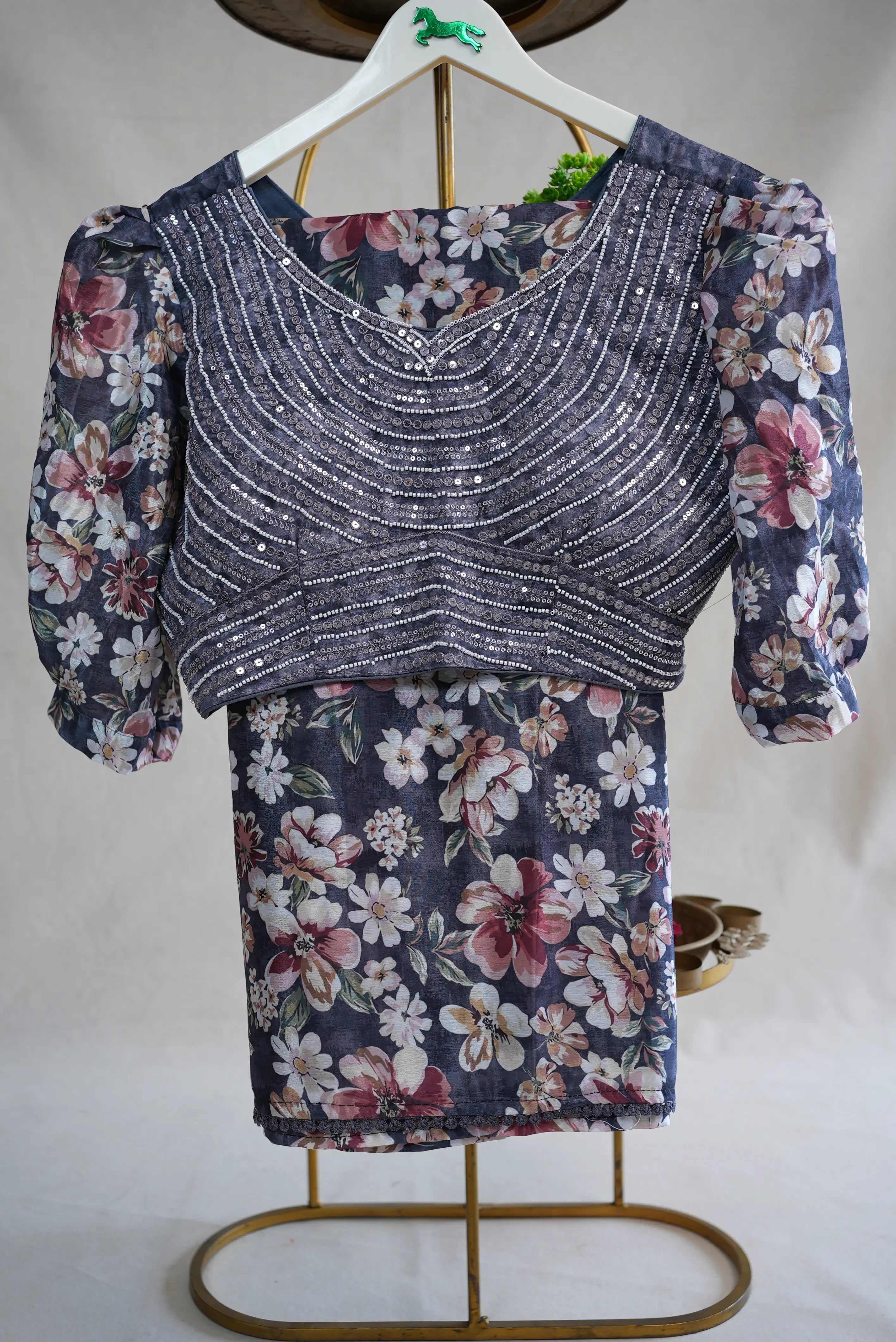 Royal Chinon Saree with Heavy Beads & Sequence Work (With Blouse)