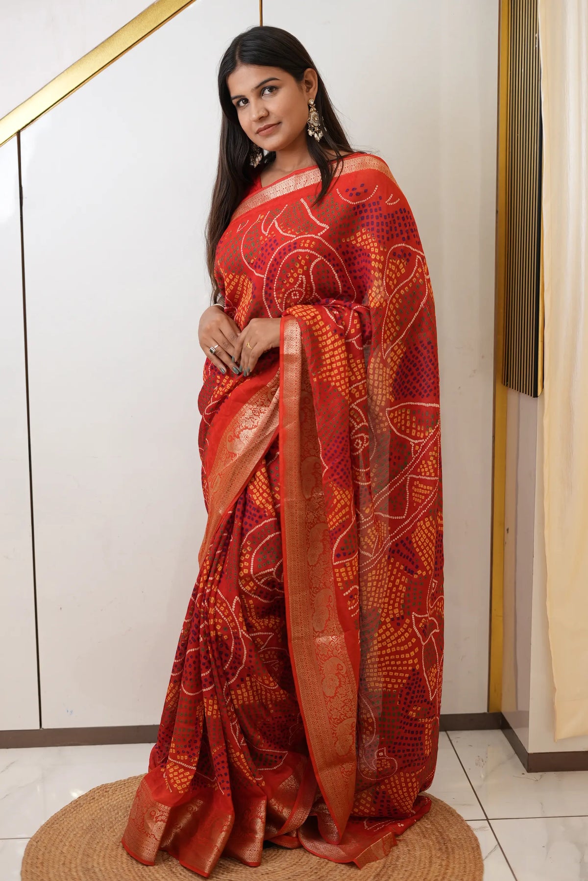 Traditional Bandhani Print Saree With Banarasi Border (With Blouse)