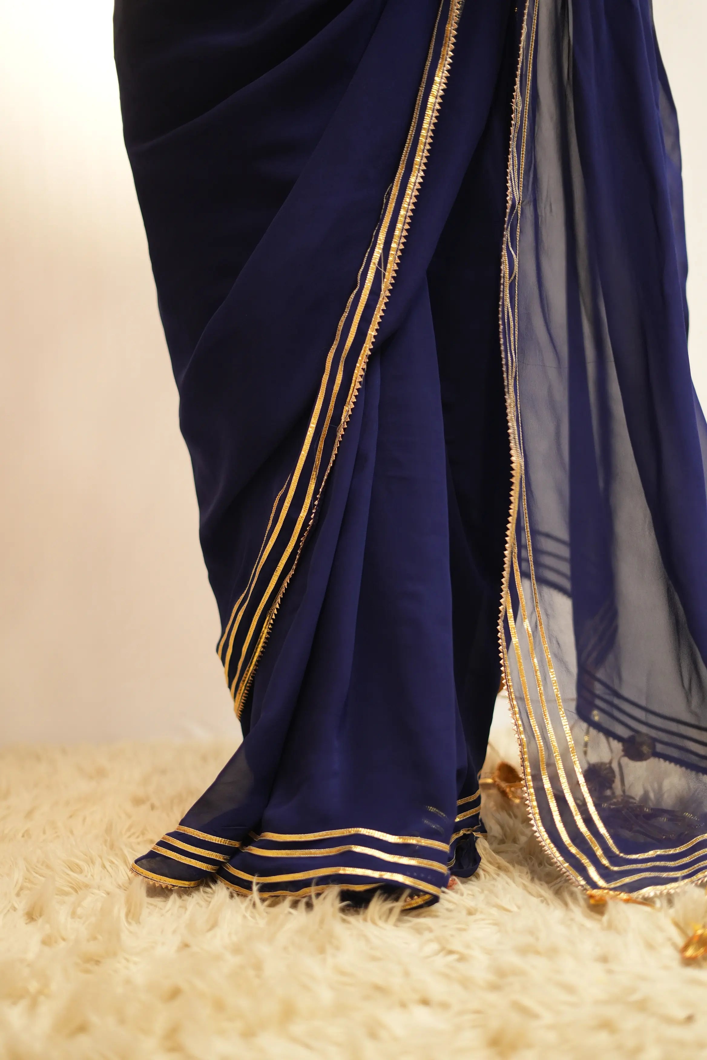 Royal Navy Blue Gotapatti Handwork Saree with Madhuwala Sequence Work Blouse (PRE-BOOKING ITEM)