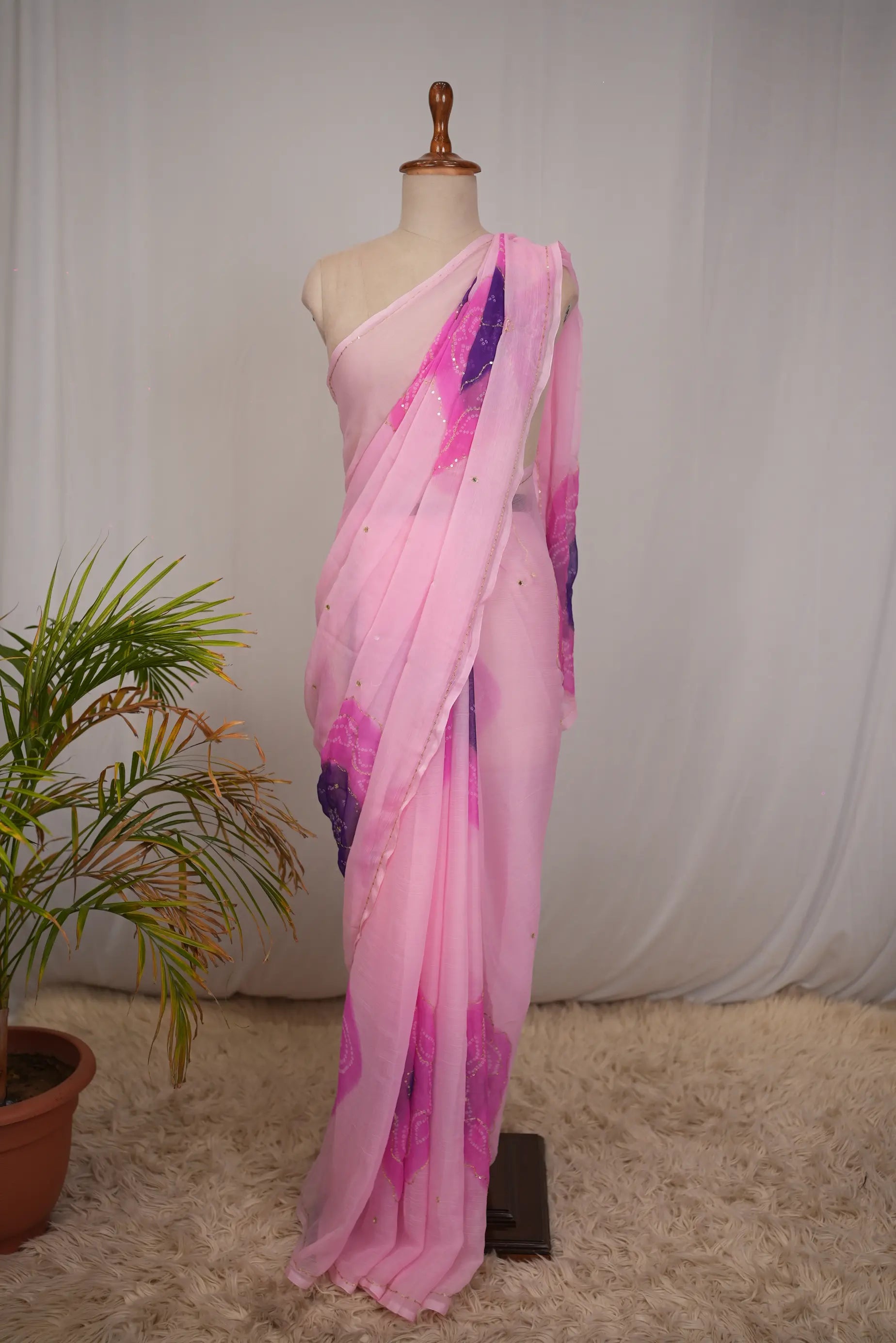Rajasthani Bandhani Saree with Aari Taari & Sequin Work (Without Blouse)