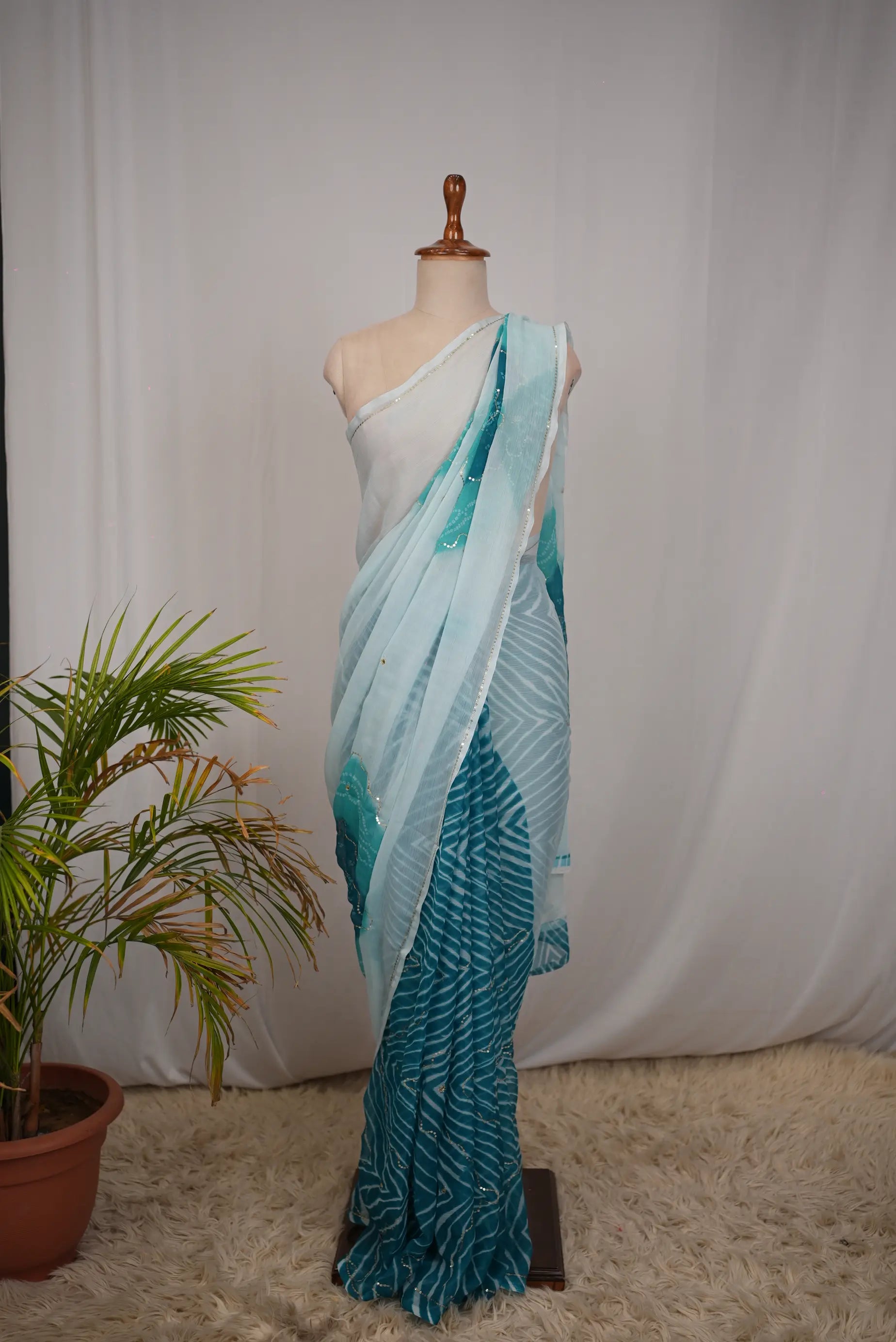 Rajasthani Bandhani With Leheriya Saree with Aari Taari & Sequin Work (Without Blouse)