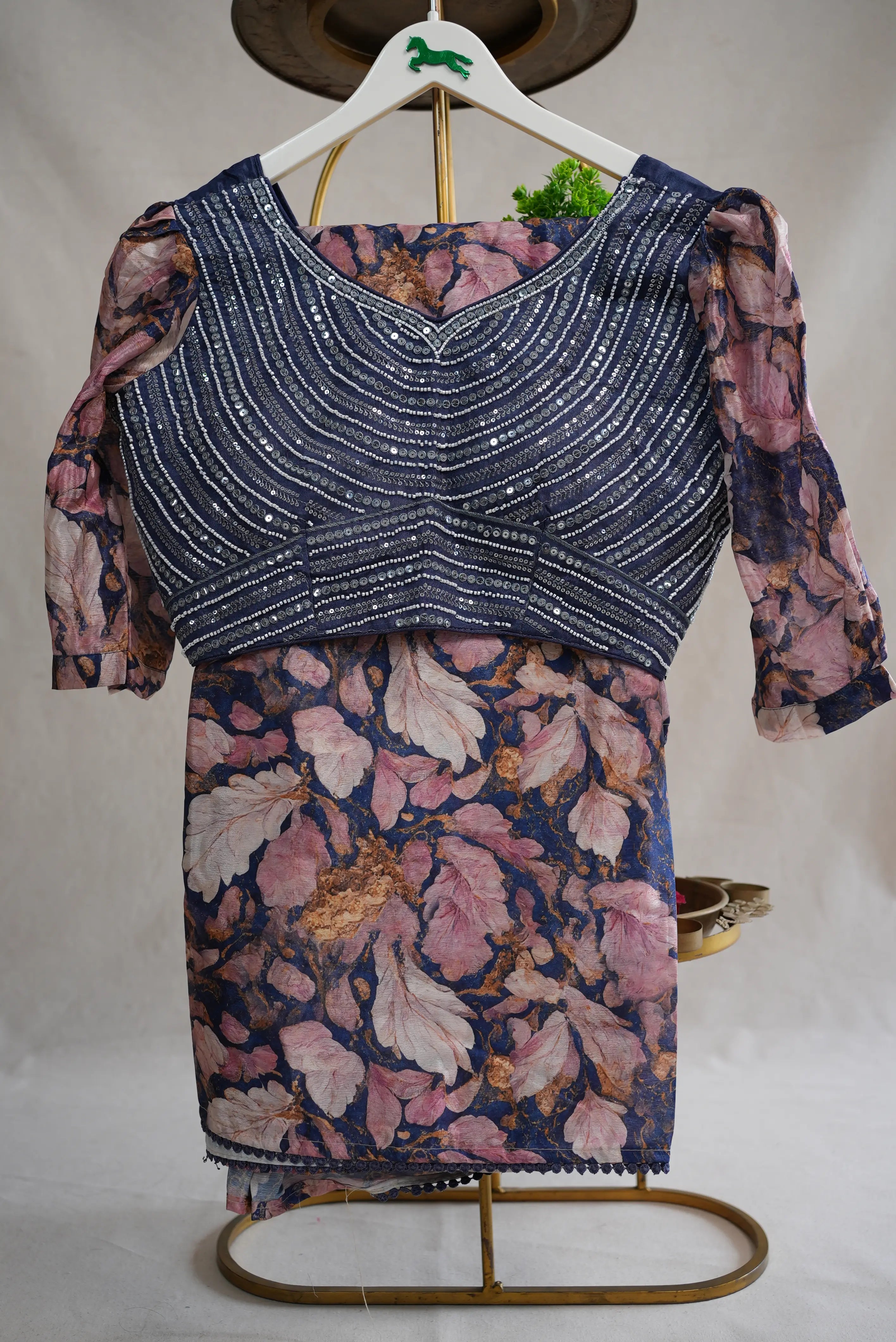 Royal Chinon Saree with Heavy Beads & Sequence Work (With Blouse)