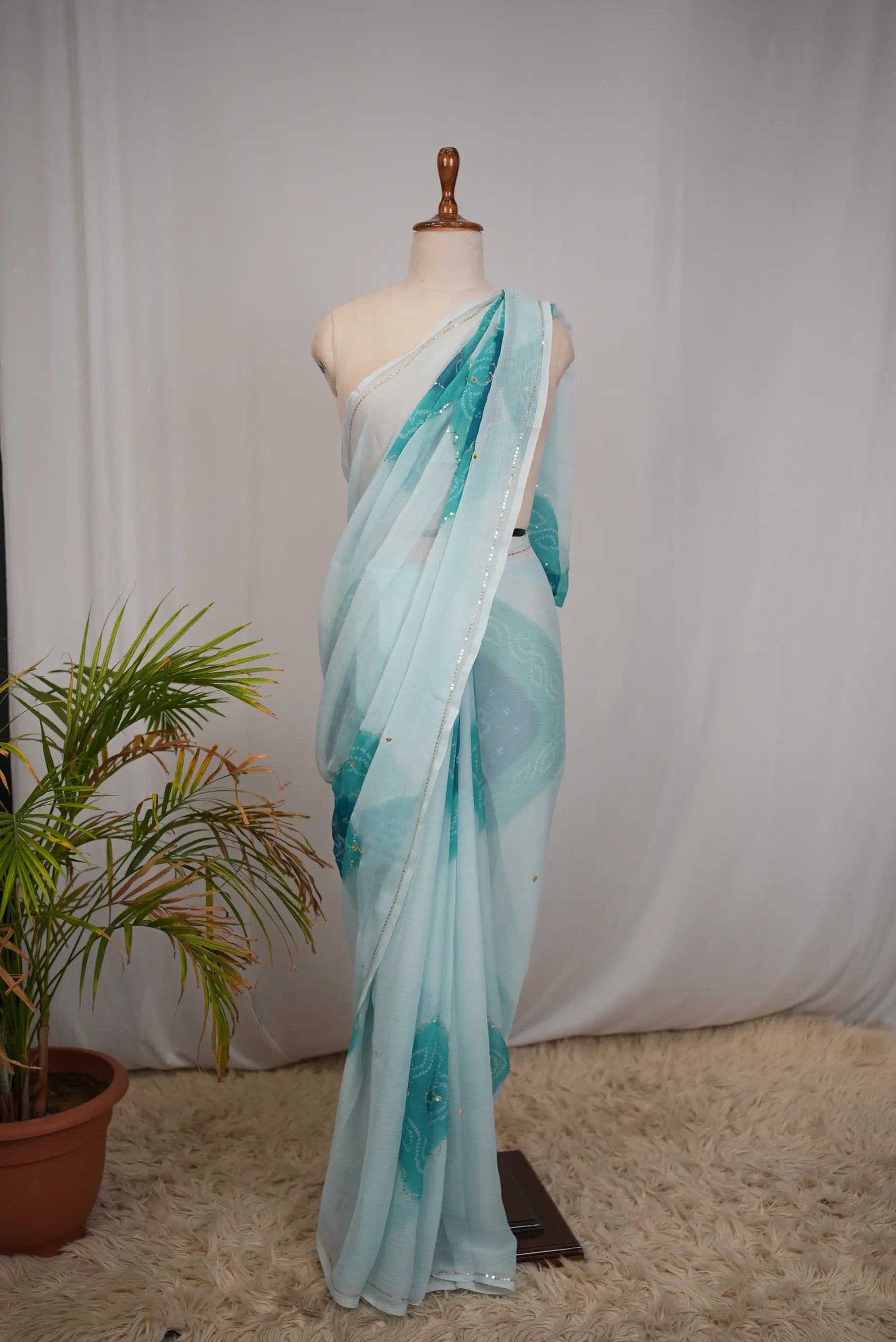 Rajasthani Bandhani Saree with Aari Taari & Sequin Work (Without Blouse)