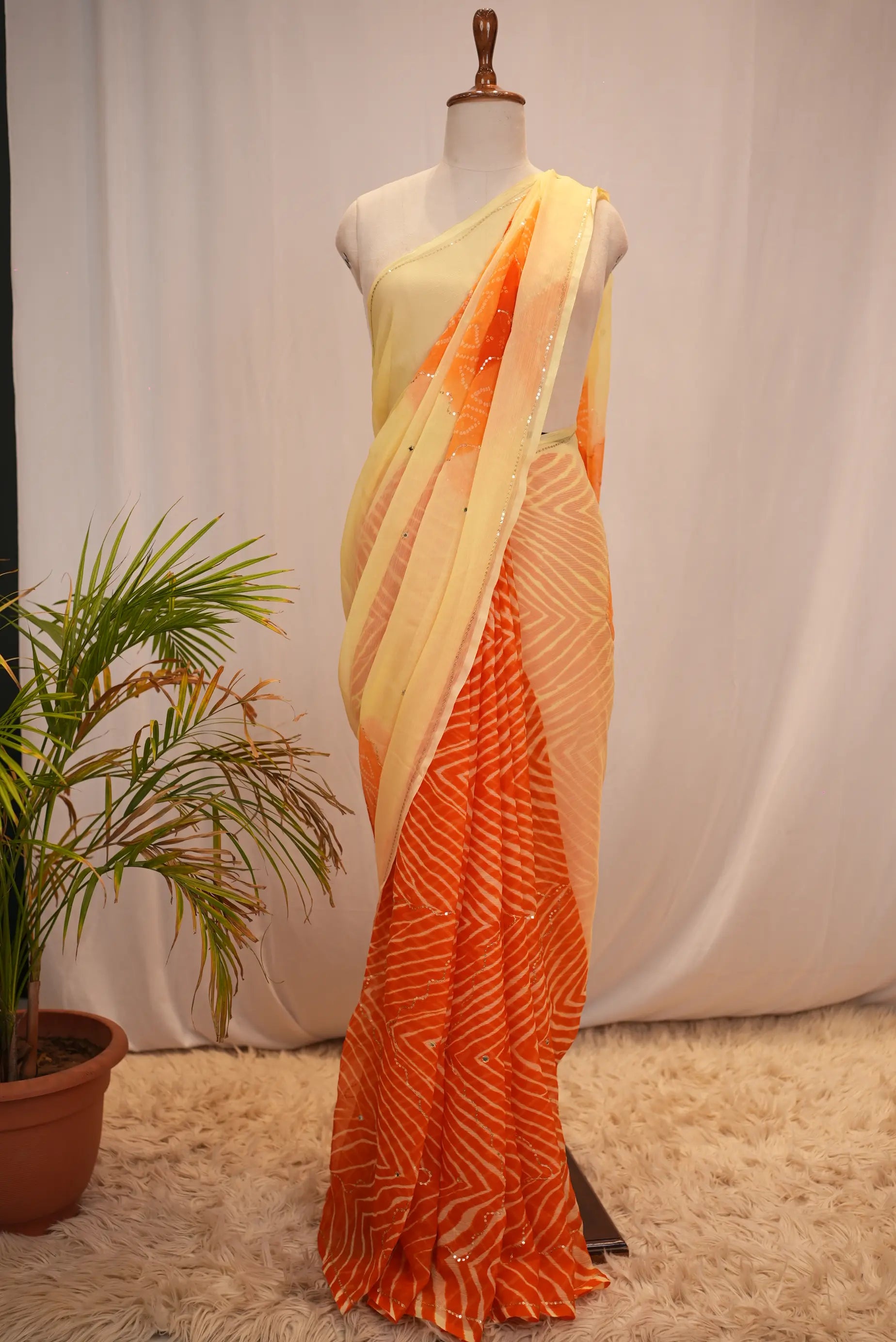 Rajasthani Bandhani With Leheriya Saree with Aari Taari & Sequin Work (Without Blouse)
