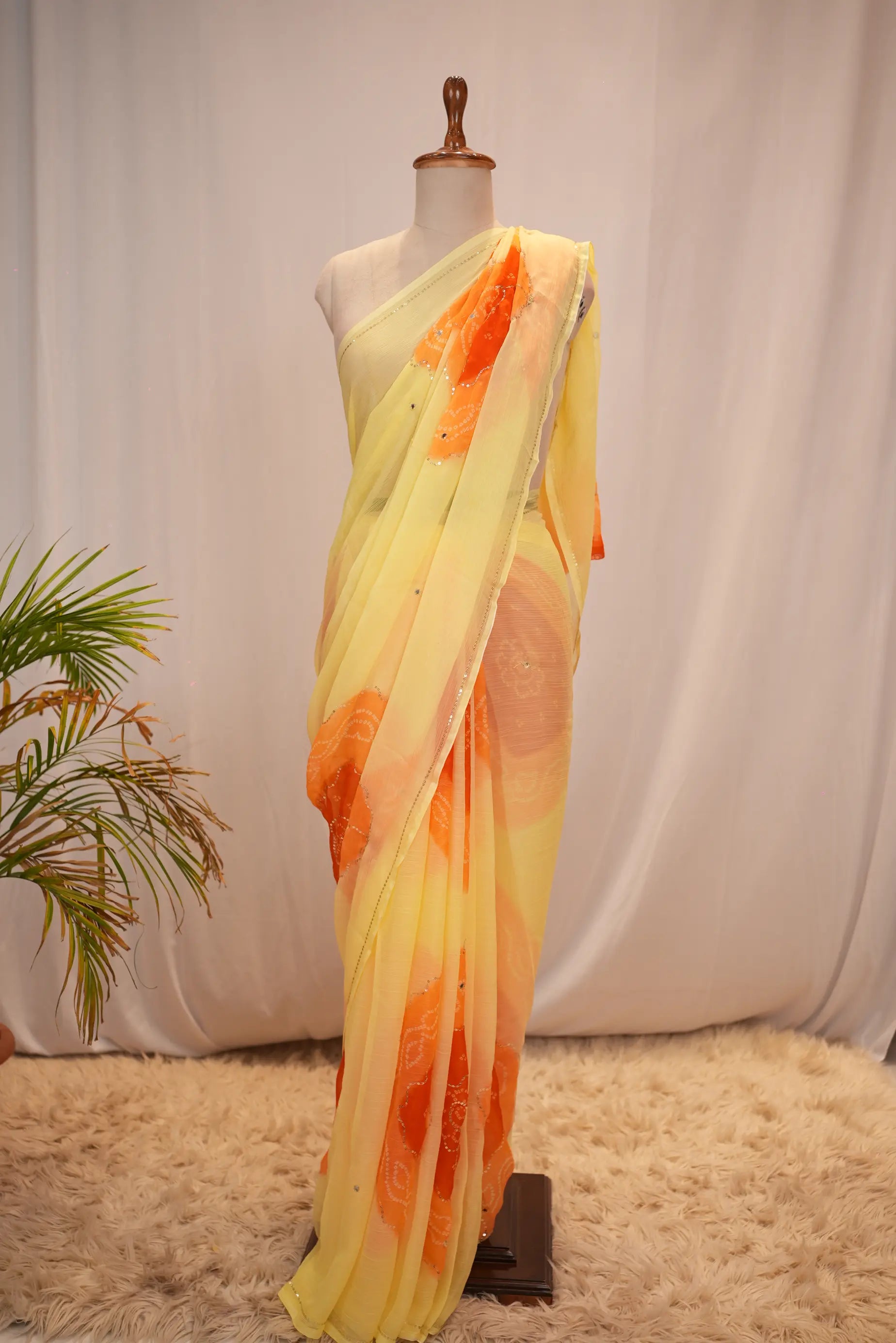 Rajasthani Bandhani Saree with Aari Taari & Sequin Work (Without Blouse)