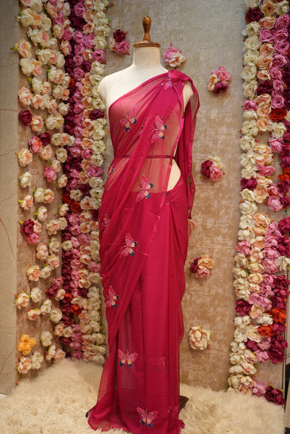 GEORGETTE FABRIC SAREE WITH MULTI SEQUENCE BUTTERFLY BUTTA WORK (WITH BLOUSE) ##SR599