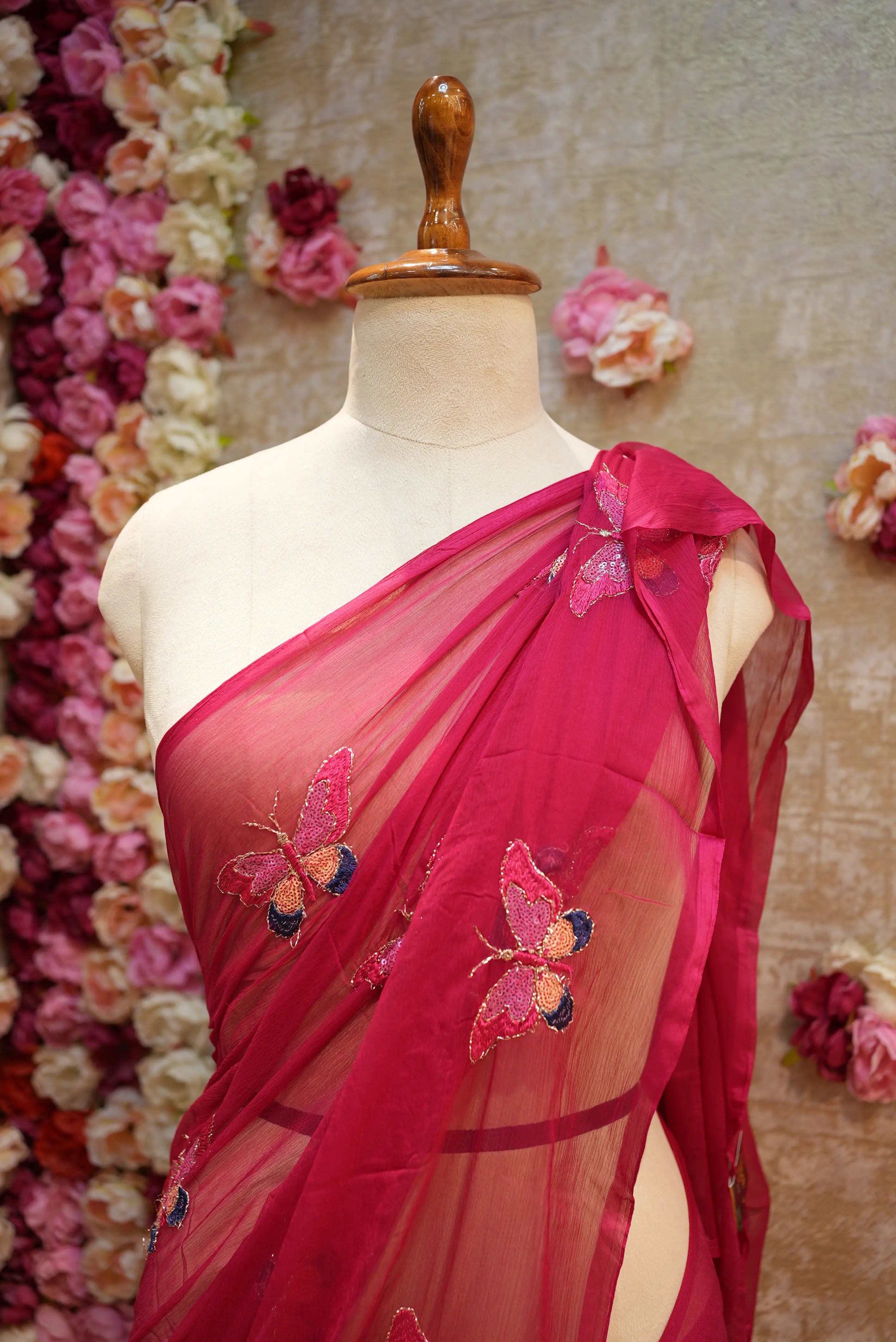 GEORGETTE FABRIC SAREE WITH MULTI SEQUENCE BUTTERFLY BUTTA WORK (WITH BLOUSE)