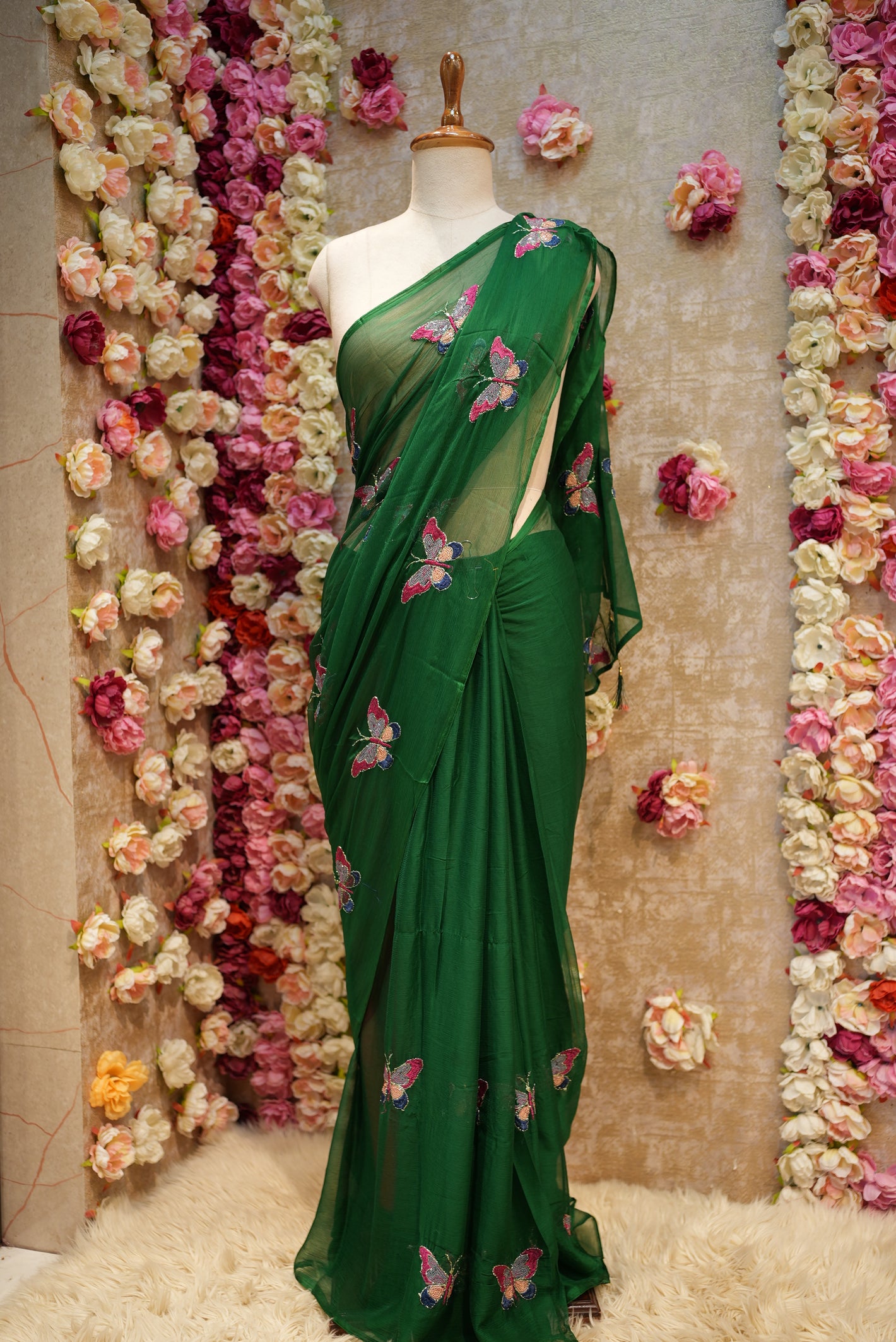 GEORGETTE FABRIC SAREE WITH MULTI SEQUENCE BUTTERFLY BUTTA WORK (WITH BLOUSE) ##SR599