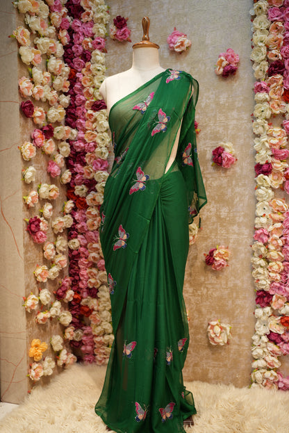 GEORGETTE FABRIC SAREE WITH MULTI SEQUENCE BUTTERFLY BUTTA WORK (WITH BLOUSE) ##SR599