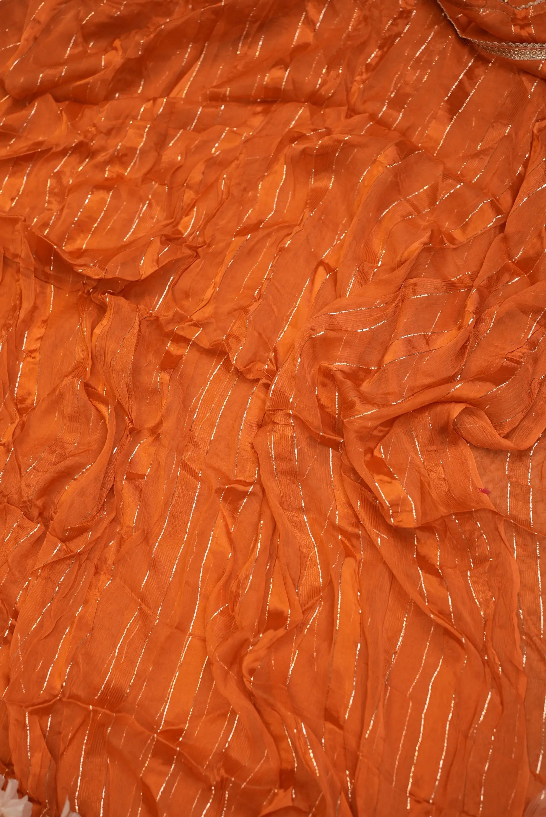 Orange Striped Zari Work Unstitched Suit Set