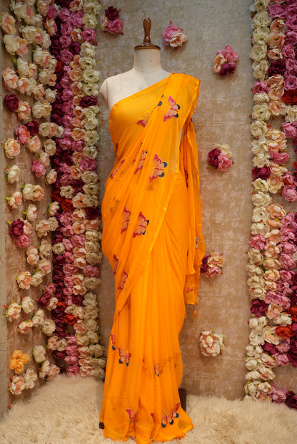 GEORGETTE FABRIC SAREE WITH MULTI SEQUENCE BUTTERFLY BUTTA WORK (WITH BLOUSE) ##SR599