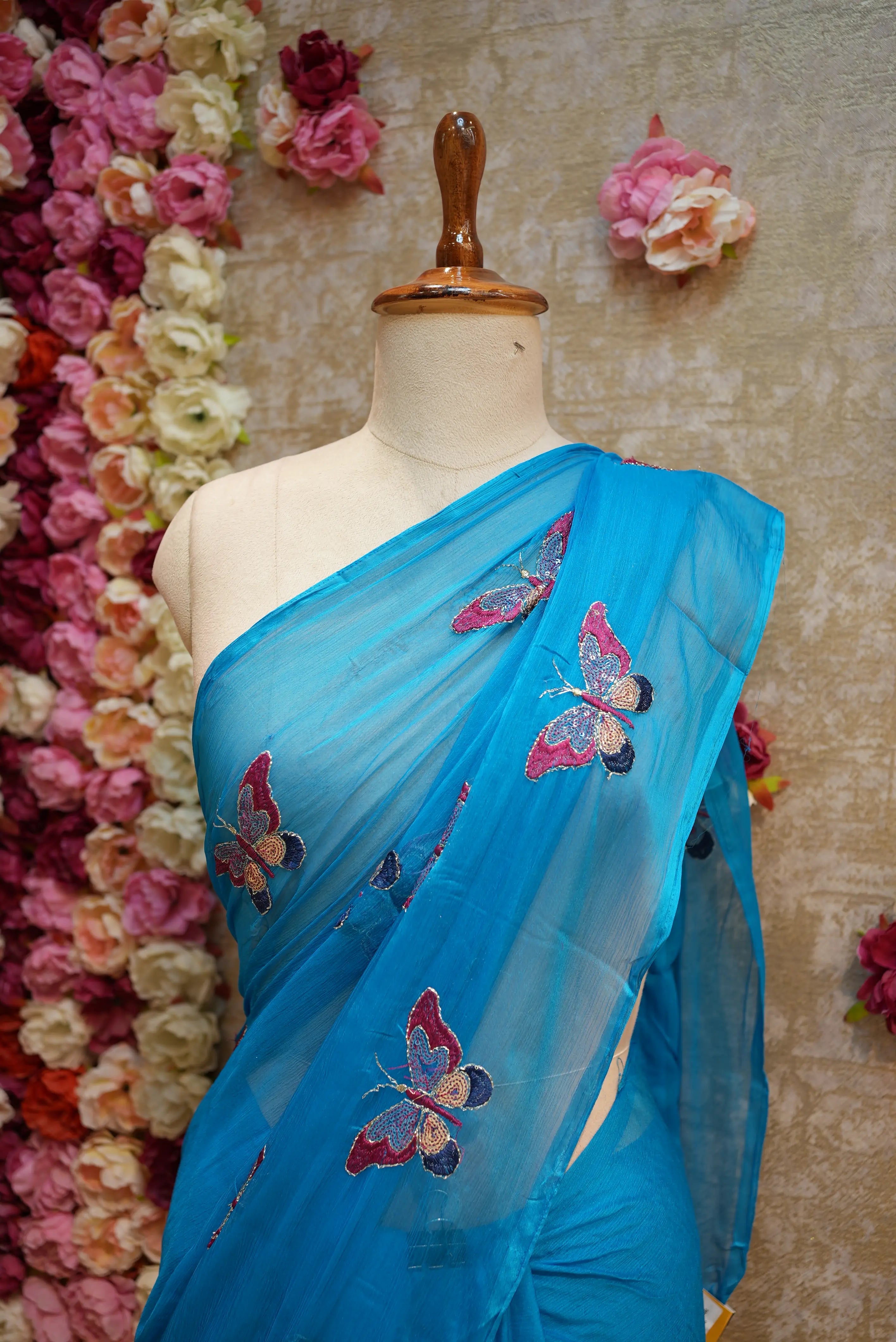 GEORGETTE FABRIC SAREE WITH MULTI SEQUENCE BUTTERFLY BUTTA WORK (WITH BLOUSE)