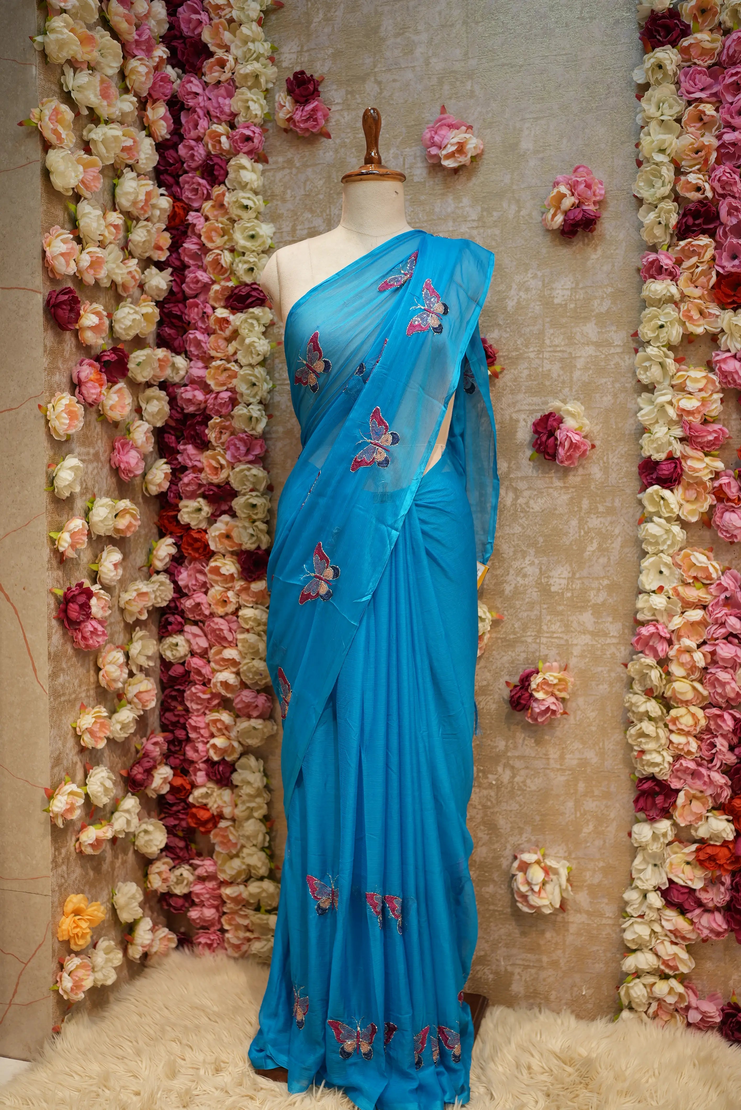 GEORGETTE FABRIC SAREE WITH MULTI SEQUENCE BUTTERFLY BUTTA WORK (WITH BLOUSE)