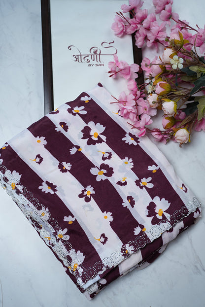 SUMMER SPECIAL ROYAL CHINON FABRIC SAREE WITH FLOWER PRINT ##SR012