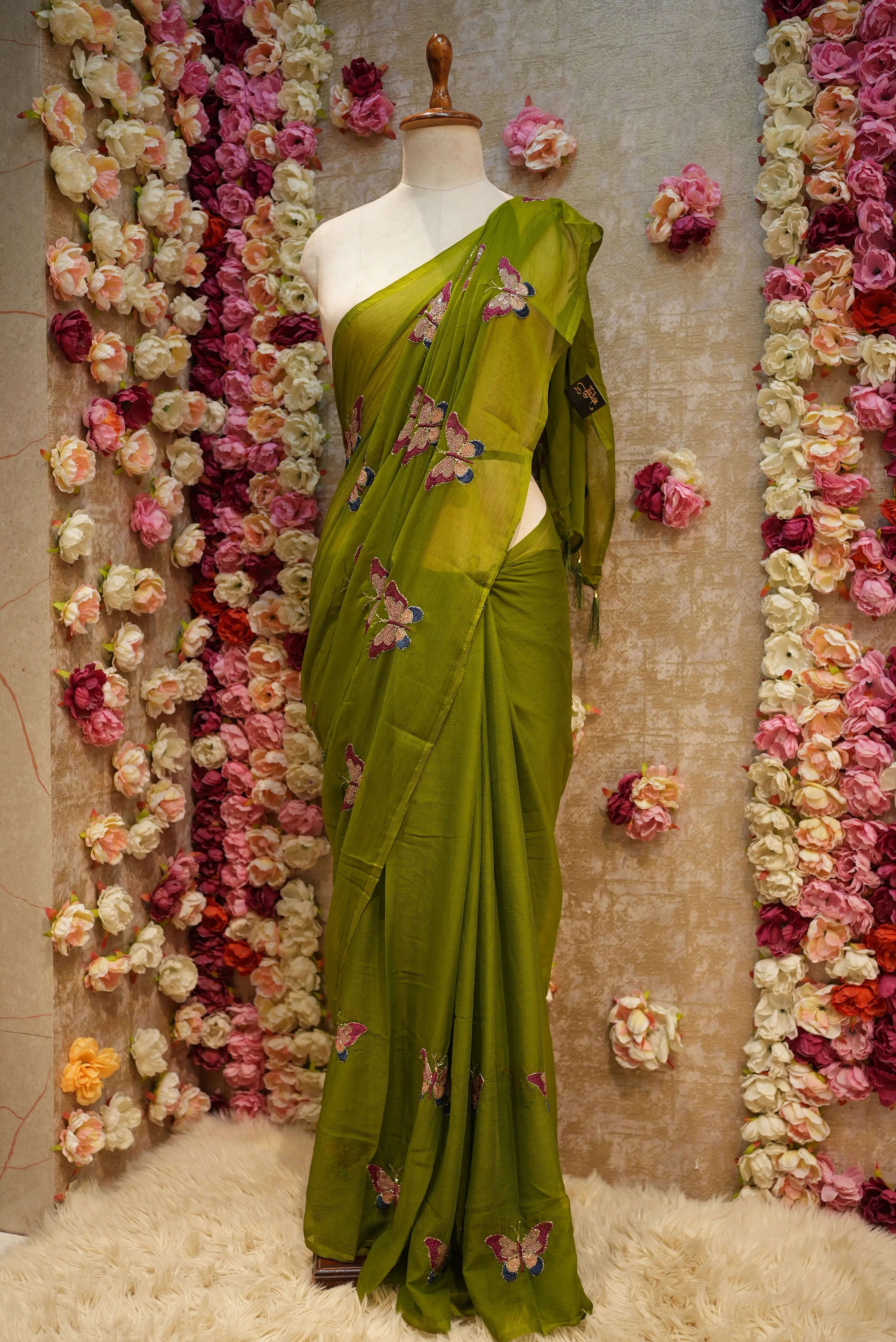 GEORGETTE FABRIC SAREE WITH MULTI SEQUENCE BUTTERFLY BUTTA WORK (WITH BLOUSE)
