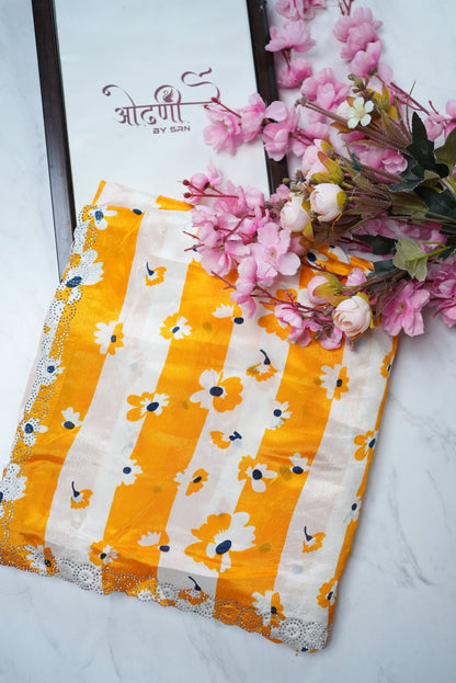 SUMMER SPECIAL ROYAL CHINON FABRIC SAREE WITH FLOWER PRINT ##SR012