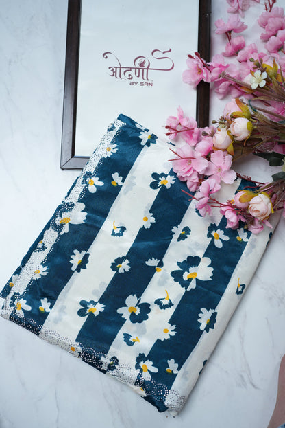 SUMMER SPECIAL ROYAL CHINON FABRIC SAREE WITH FLOWER PRINT ##SR012