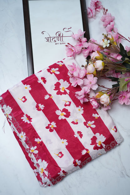 SUMMER SPECIAL ROYAL CHINON FABRIC SAREE WITH FLOWER PRINT ##SR012