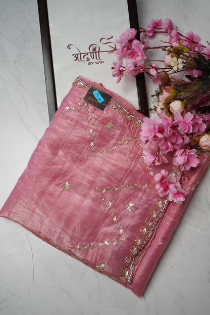 Crush tissue saree with zardoji & mirror work ##SR0140