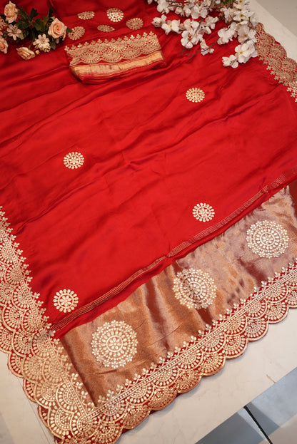 Banglore silk saree with gota patti work & Scallop border rich pallu ##SR0110