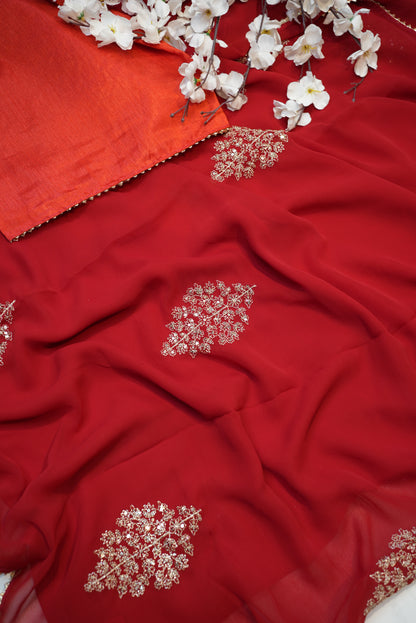 synthetic fabric saree with sequnce buta ##SR049