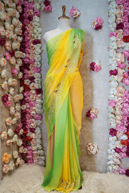 MULTI COLOR ROYAL GEORGETTE FABRIC PEACOCK DESIGN DARBARI SAREE WITH HEAVY JAAL PATTERN (WITHOUT BLOUSE) ##SR455