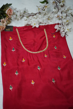 Zardozi Handwork Blouse on Upada Silk Fabric (Unstitched) RED ##HB002
