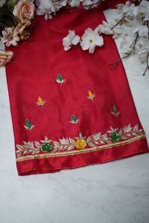 Zardozi Handwork Blouse on Upada Silk Fabric (Unstitched) RED ##HB002