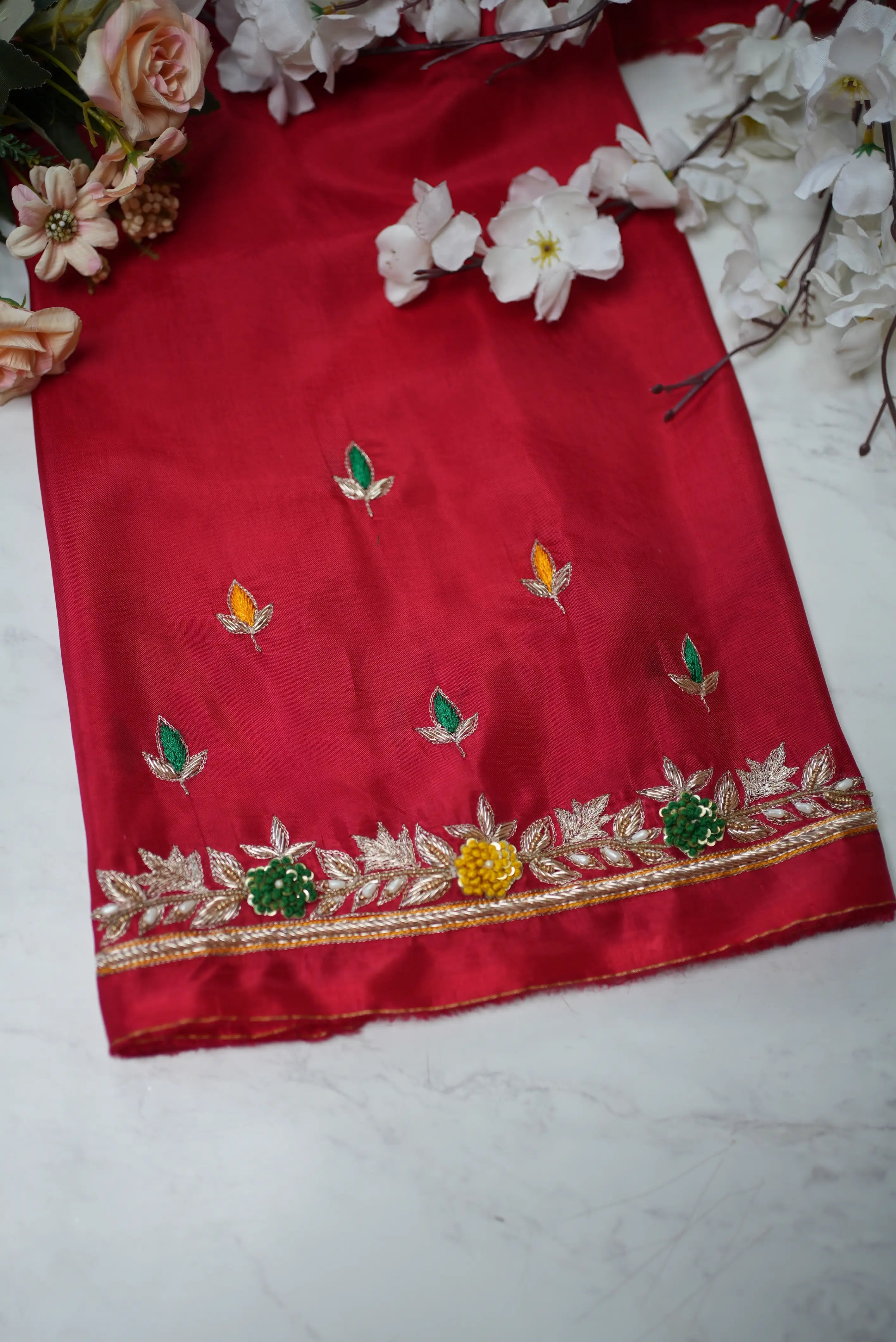 Zardozi Handwork Blouse on Upada Silk Fabric (Unstitched)
