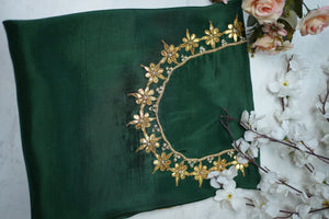 Gota Patti and Zardozi Handwork Blouse on Silk Fabric (Unstitched) GREEN ##HB003
