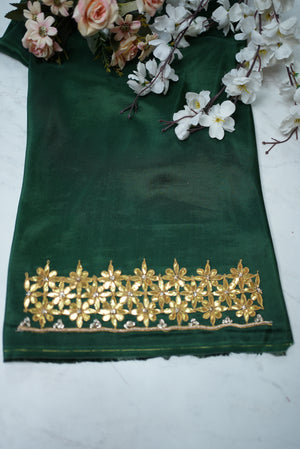 Gota Patti and Zardozi Handwork Blouse on Silk Fabric (Unstitched) GREEN ##HB003
