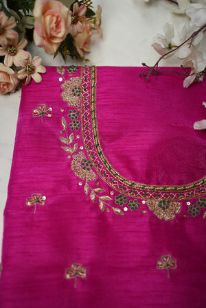 Zardozi Handwork on Raw Silk Fabric (UNSTITCHED) RANI PINK ##HB004