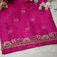 Zardozi Handwork on Raw Silk Fabric (UNSTITCHED) RANI PINK ##HB004