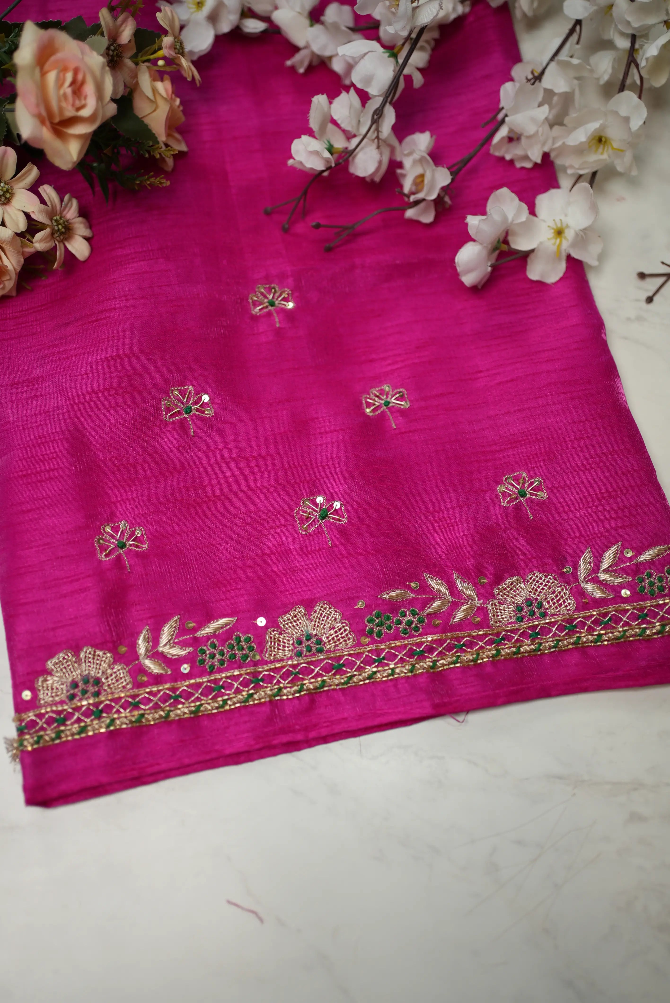 Zardozi Handwork on Raw Silk Fabric (UNSTITCHED)