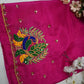 Peacock Buta Pattern Handwork Blouse on Silk Fabric (Unstitched) RANI PINK ##HB005