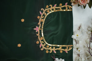 Zardozi Handwork Blouse with Name Personalization on Silk Fabric (Unstitched) GREEN ##HB006