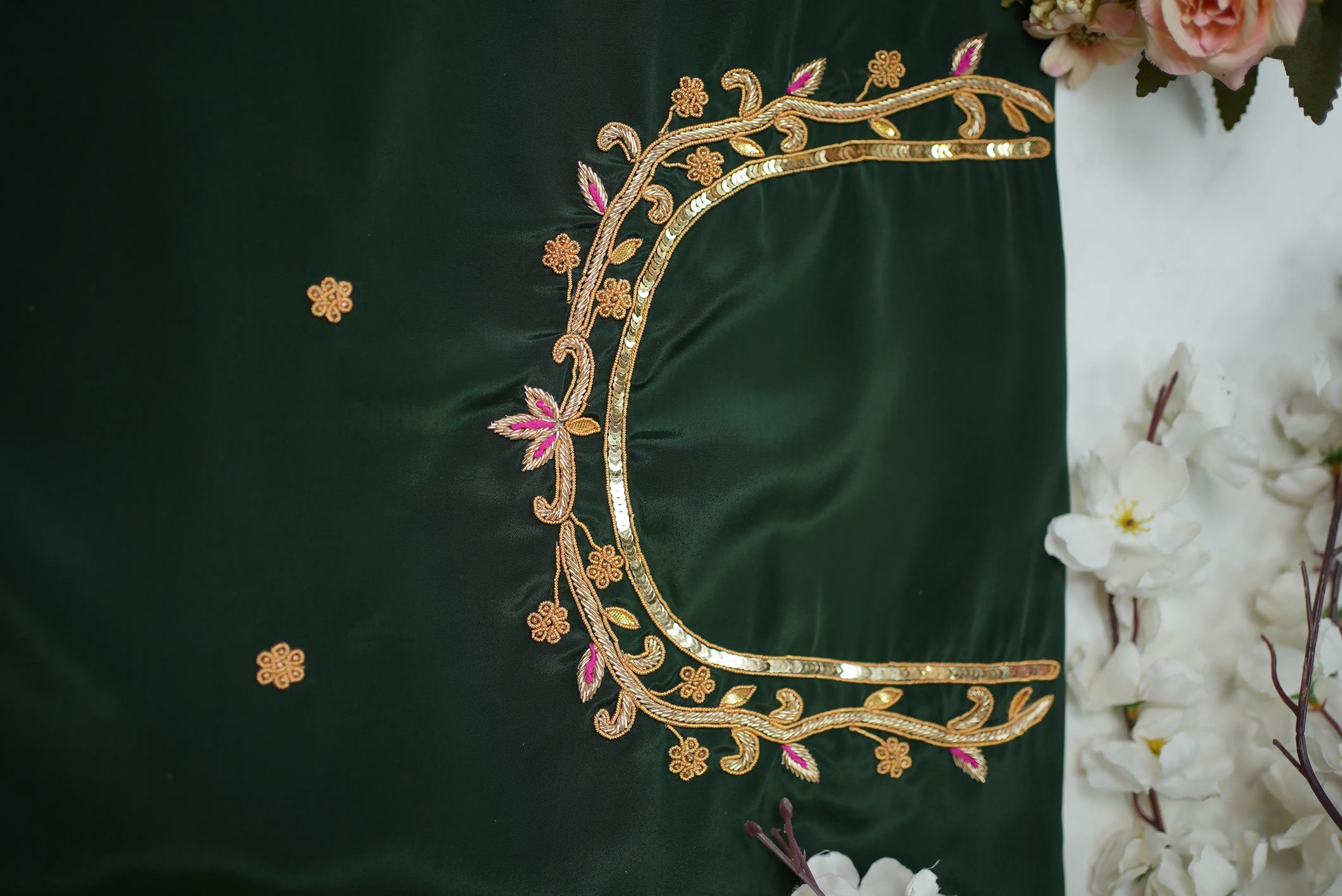 Zardozi Handwork Blouse with Name Personalization on Silk Fabric (Unstitched)